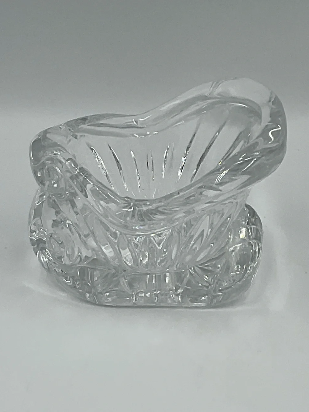 Vintage St George Heavy Cut 24% Lead Crystal Santa Sleigh Votive Candle Holder